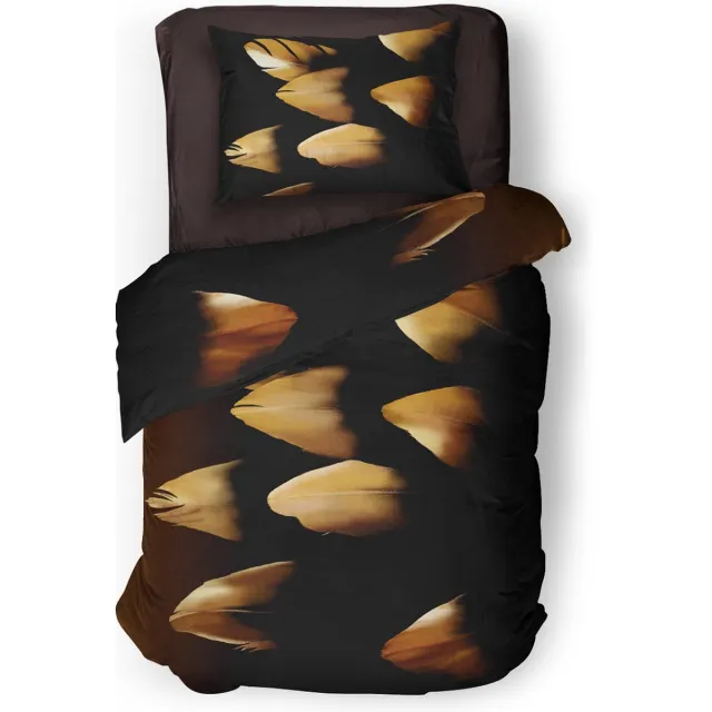 Eleganzzz Dekbedovertrek Elegant Feather - zwart - Dekbedovertrek 140x200/220cm - Micropercal - Eenpersoons - Dekbedovertrekken - Veren Dekbedovertrek