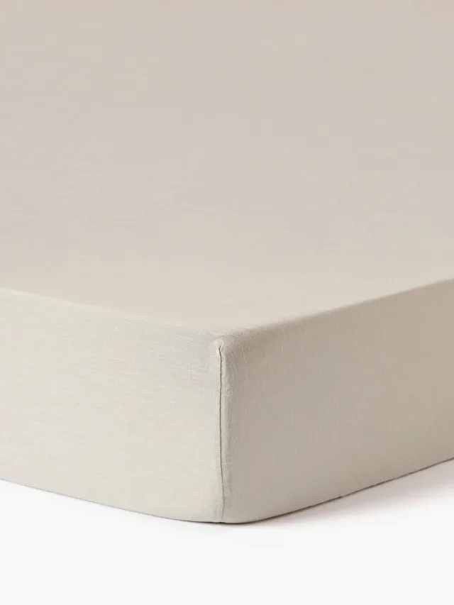 Westwing Collection Topper hoeslaken Airy, gewassen linnen beige