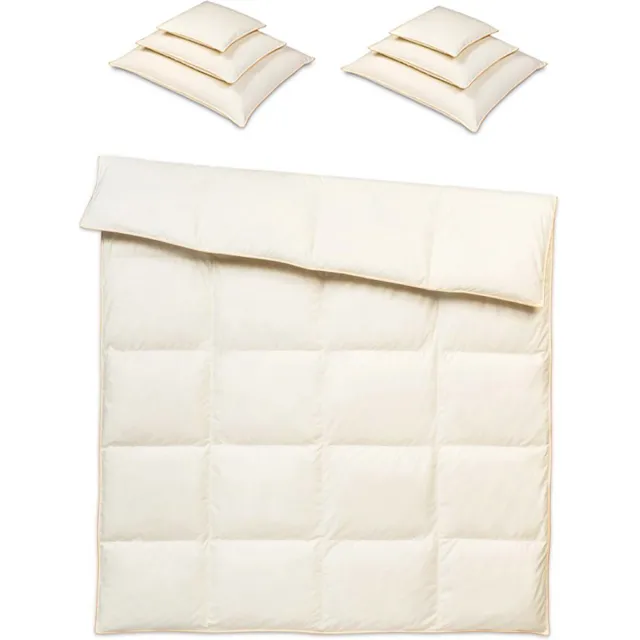 OnceDoce® Donzen Dekbed 220x200cm – 3 kg Dons Vulling - 2 Persoons Ganzendons Dekbed – 100% Katoenen Tijk - Satijnen Bies – Kleur Crème – Herfst/Winter Seizoen + Kussens 2 x 70x80mm + 2 x 50x60xm + 2 x 40x40cm