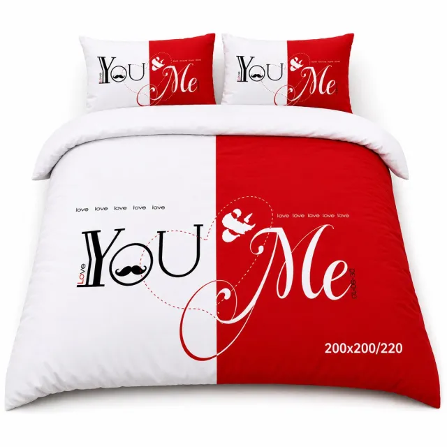 Roden Blue You & Me Dekbedovertrekset - 200x200/220 - Hotelkwaliteit - Romantisch Design - Superzachte Microvezel - Ademend - Temperatuurregulerend - Kleurvast - Perfect Cadeau Rood wit