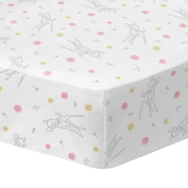 Disney Bambi Hoeslaken Flower - Eenpersoons - 90 x 190/200 cm - Katoen Wit