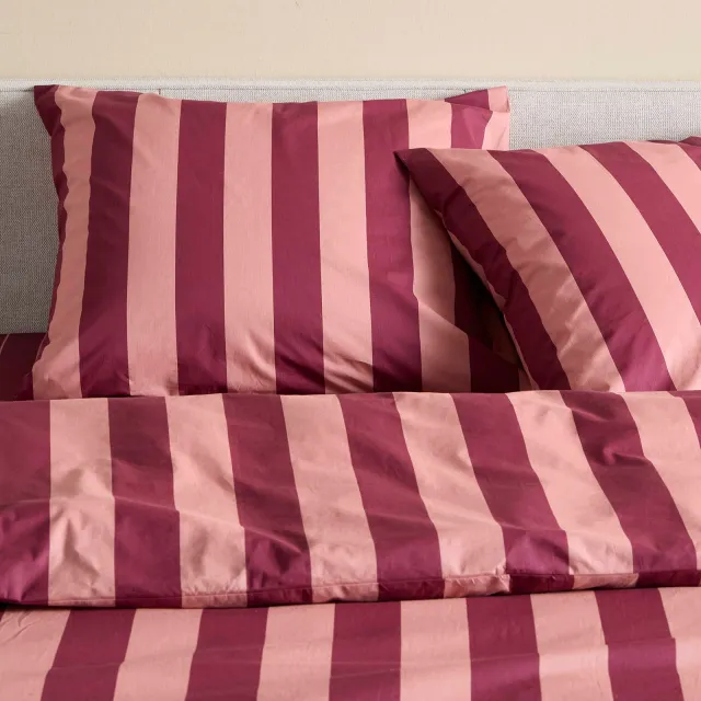 NOUS Living katoenen gestreept 2-persoons dekbedovertrek 200x220 cm - donkerrood/roze, foto 2