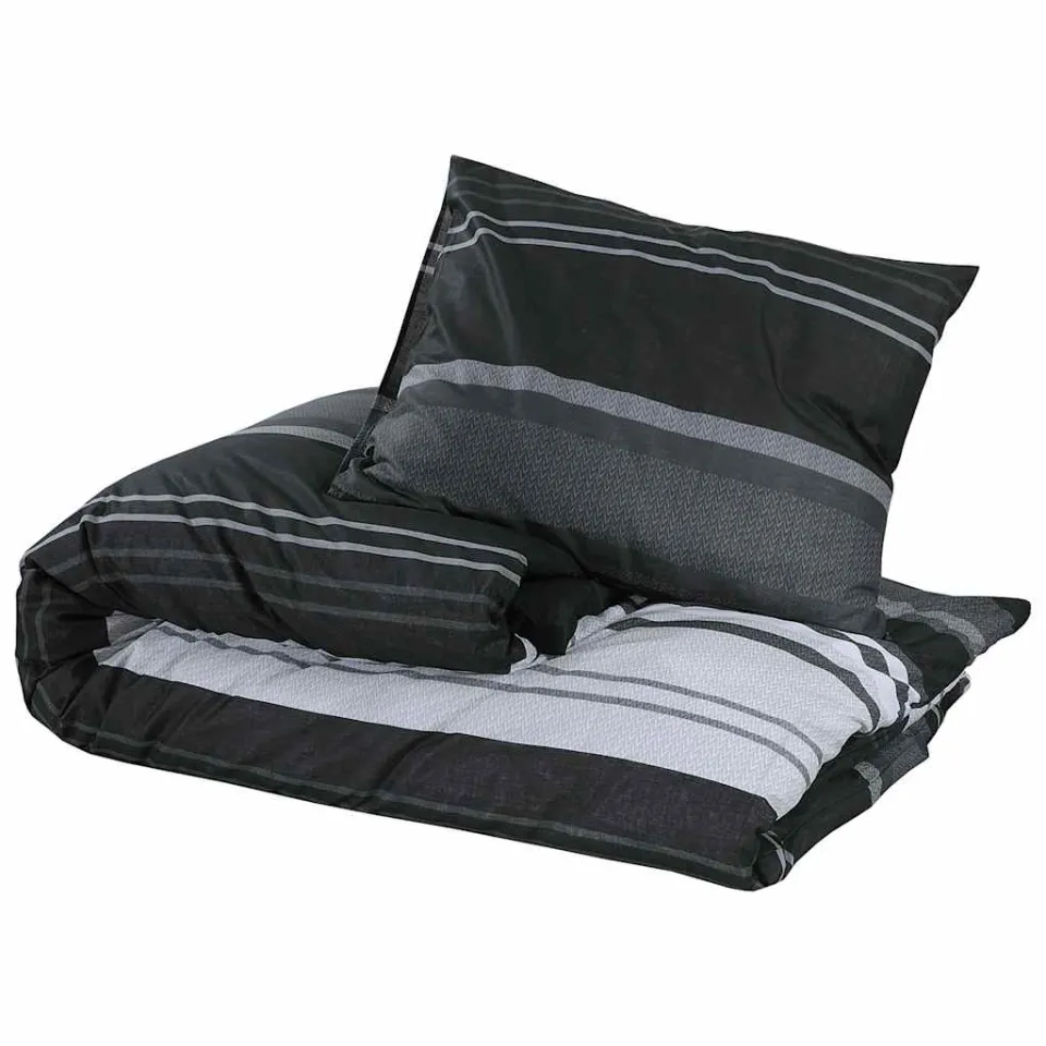 vidaXL 155 x 220 cm + 80 x 80 cm 100% Cotton Black Stripes Zwart