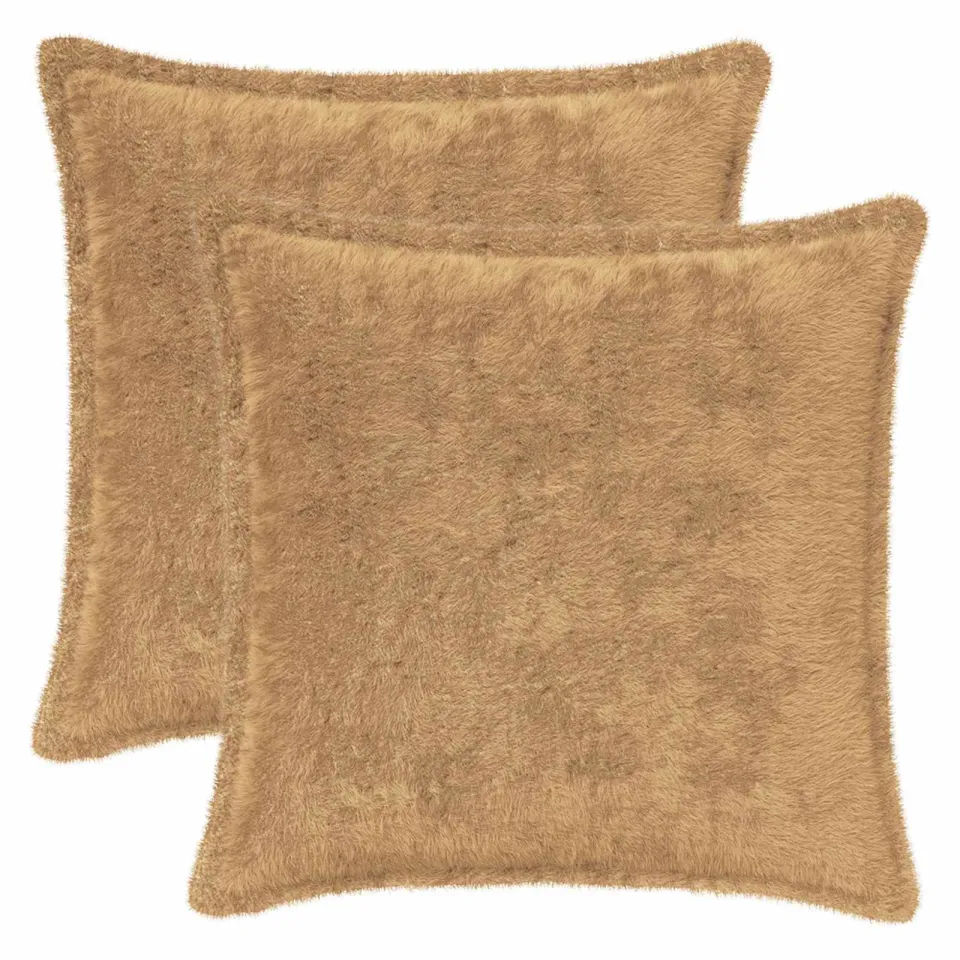 vidaXL Kussensloop 2 st HOUTEN Taupe 35 x 35 cm Nep Konijnenbont, foto 3