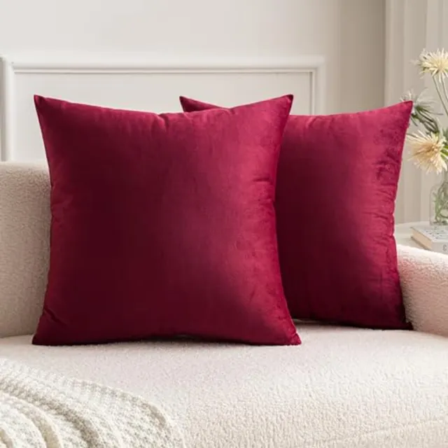 Miulee Set van 2 fluwelen kerstkussenhoezen Decoratieve sierkussens Bankkussens Lendenkussens Kussenhoes met verborgen rits Bank Slaapkamer 20 x 20 inch 50 x 50 cm Wijnrood Rode wijn