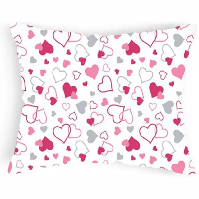 Designpremium Kussensloop Hartjes Roos Wit 40x60 cm Katoen Wit met roze en grijze hartjes