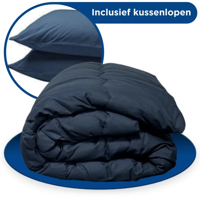 Zavelo Eazzy All-in-one-Dekbed zonder Overtrek Navy - Met Kussenslopen-Lits-Jumeaux (240x220 cm) Blauw