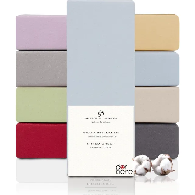 DarBene Hoeslaken premium jersey, 100% gekamd premium katoen, ademend, superzacht laken tot 30 cm matrashoogte, Oeko-Tex, lichtblauw - DarBene