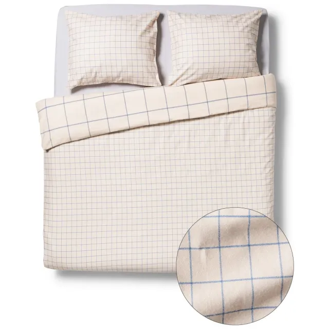 HEMA Dekbedovertrek flanel ruiten blauw (beige), foto 4