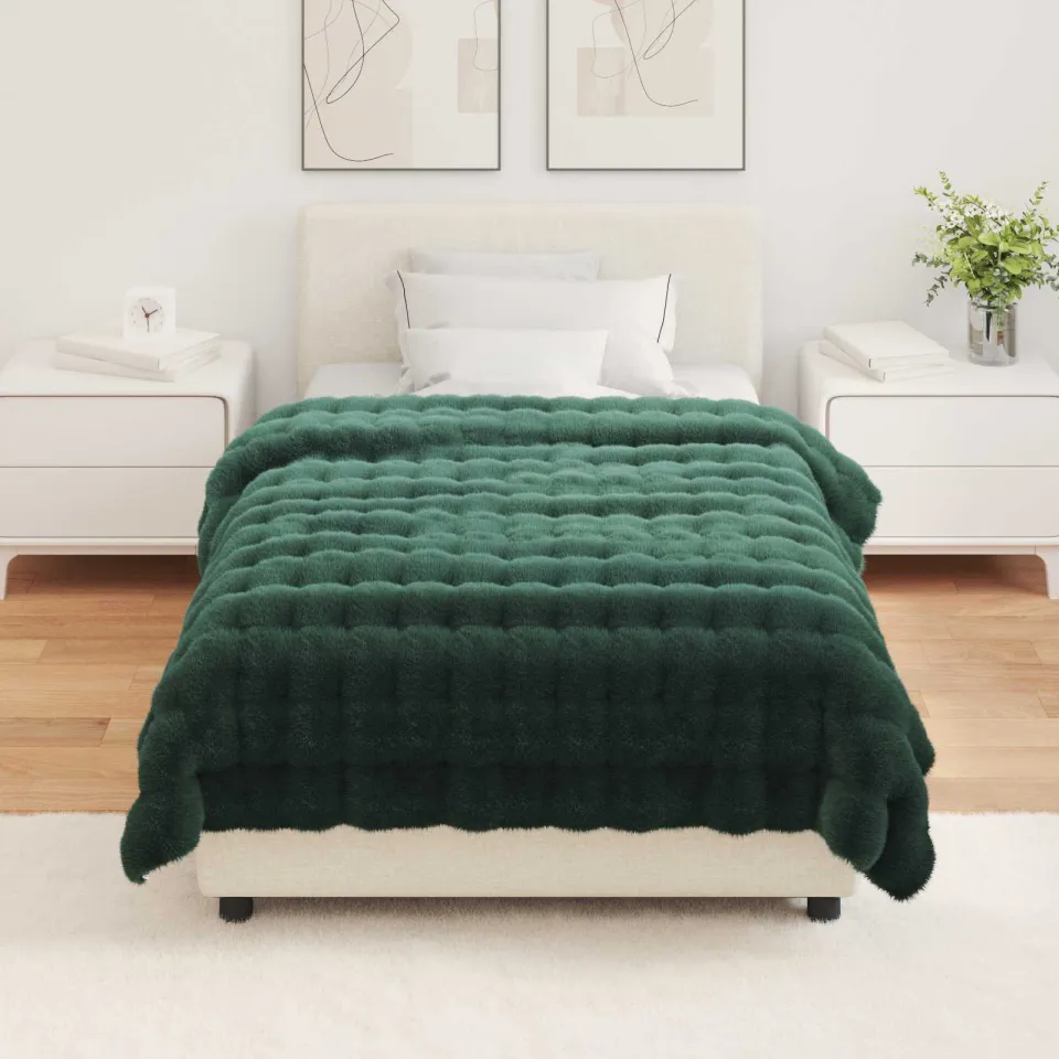 vidaXL Antislip deken van imitatie konijnenbont OLITE 4 st Donkergroen groen, foto 4