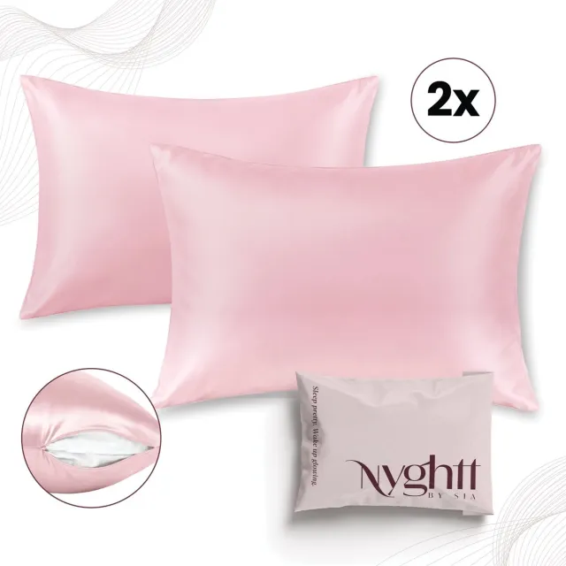 Nyghtt by Sia Kussenslopen - Ritssluiting- Set van 2 - Antiklit - Satijn - Zijden kussensloop - Huidverzorging - Haarverzorging roze