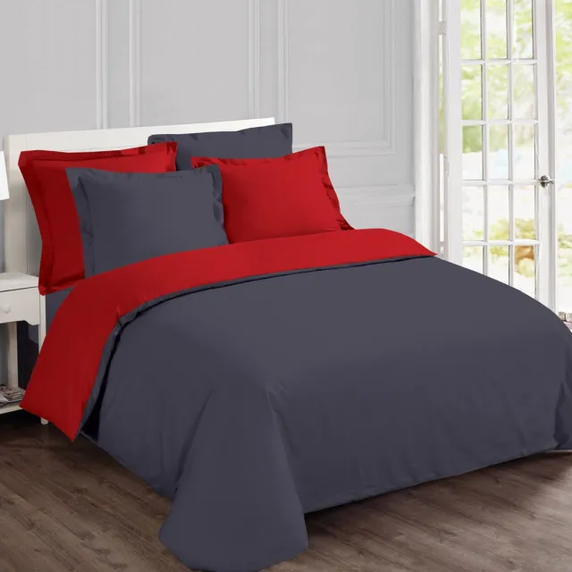 VISION home VISION Bicolor - Tweezijdig omkeerbaar Dekbedovertrekset - 100% katoen: zacht en soepel - Dekbedovertrek met 1 bijhorende sloop - Grijs / Rood - Oekotex gecertificeerd, foto 2