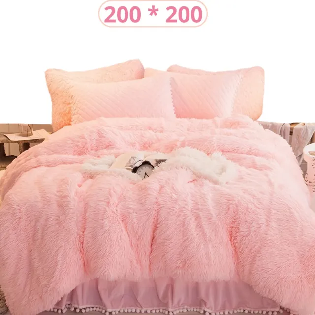 Livano Teddy Dekbedovertrek - Fleece Dekbedovertrek - Fluffy Dekbedovertrek - Pluche - Dekbed - Deken - Inclusief Kussens - Licht Roze 200x200cm