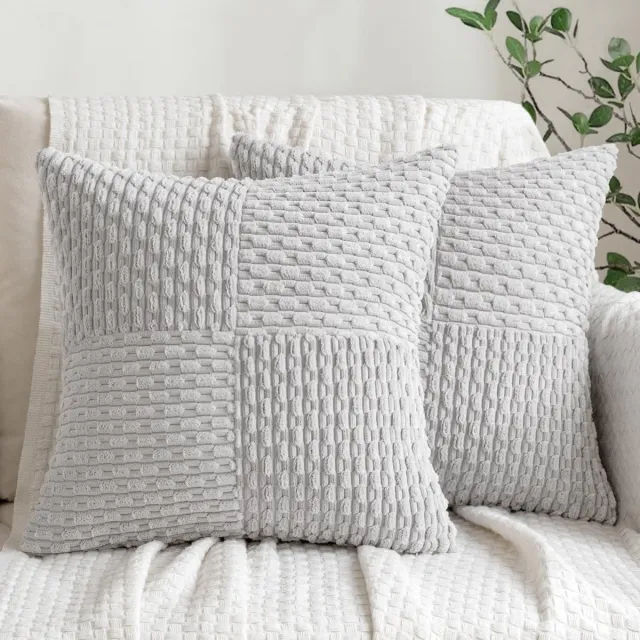 Unyqoos Set van 2 stijlvolle corduroy kussenslopen met patchwork design voor bank en slaapkamer grijs