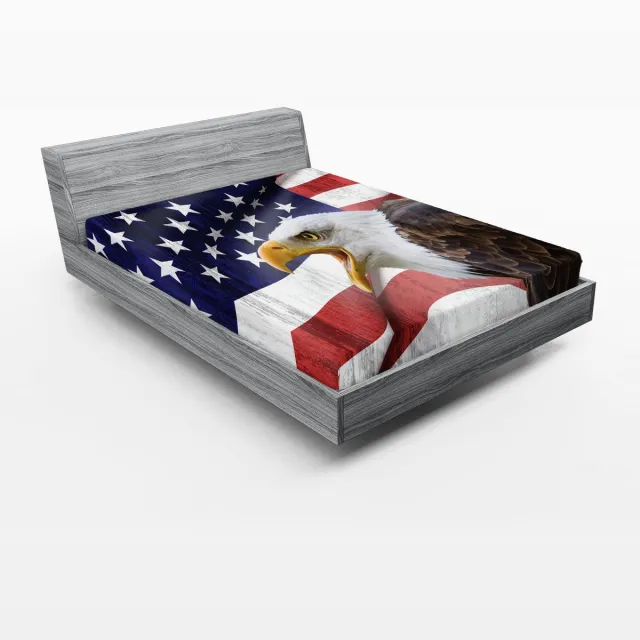 ABAKUHAUS Hoeslaken met Amerikaanse vlag, Amerikaanse zeearend, zachte decoratieve stof met elastische band, 160 x 200 cm, meerkleurig
