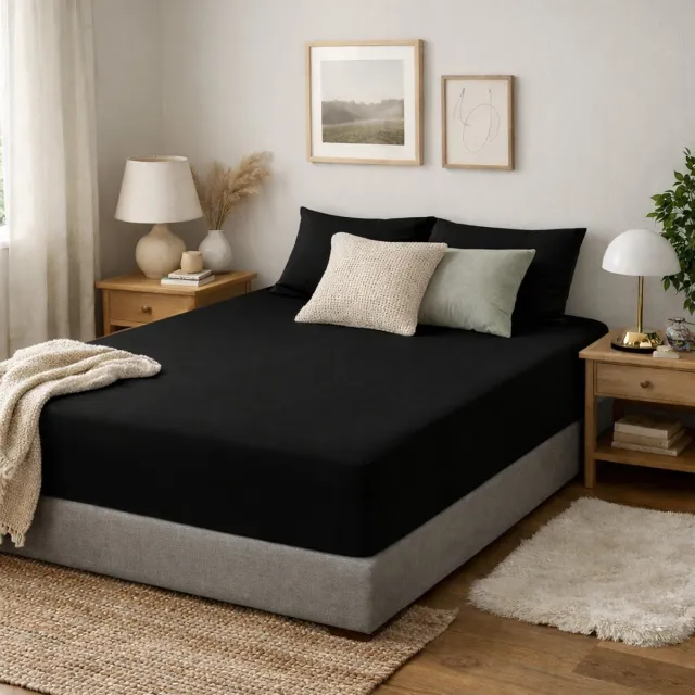 Saphira COMFORT Jersey Hoeslaken – Zwart – 180x200 cm – 30 cm Matrashoogte – 100% Katoen – 160 GSM – 360° Elastiek Rondom – Glad & Rekbaar