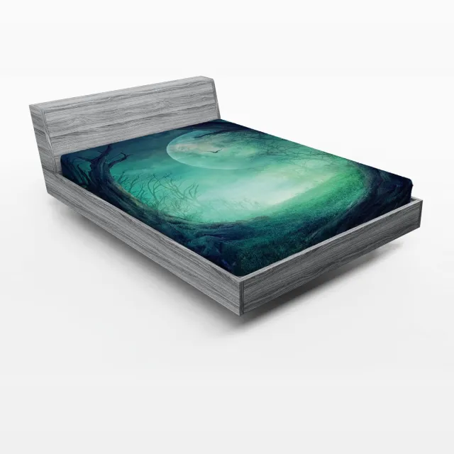 ABAKUHAUS Gotisch hoeslaken, Spooky Valley in Woods, Zachte decoratieve stof met elastische randen, 140 cm x 200 cm, Marinegroen Navy Green