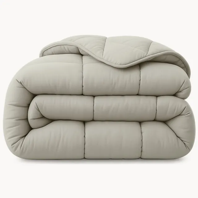 Happybed Dekbed zonder overtrek 200x200 - Bedrukt dekbed zonder hoes - Hoesloos Dekbed met Print - Wasbaar - Tweepersoonsdekbed - Taupe