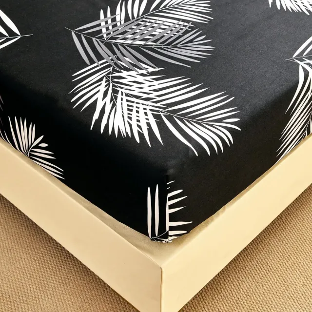 Unyqoos Zacht en Stijlvol Hoeslaken met Tropisch Palmblad Design, Geschikt voor Matrassen tot 30 cm Hoogte zwart
