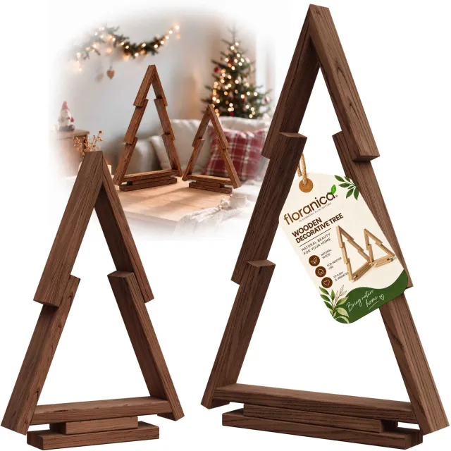 Floranica Houten Kerstboom Driehoek, 2-delig, 55 + 37.5 cm, Open Frame van Grenen, Geïmpregneerd voor Binnen en Buiten – Bruin