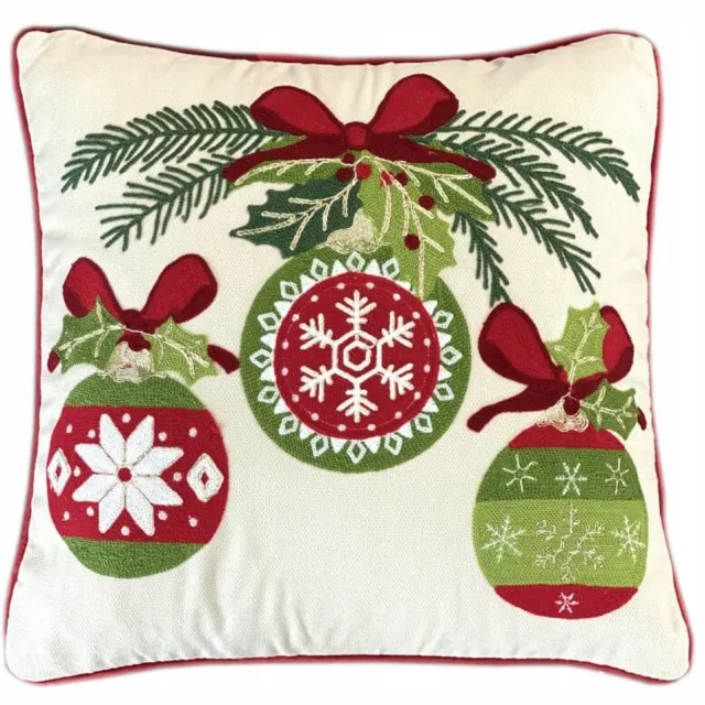 DeHome Kerst Kussenhoes 45x45 cm Beige Kerstballen - Decoratief