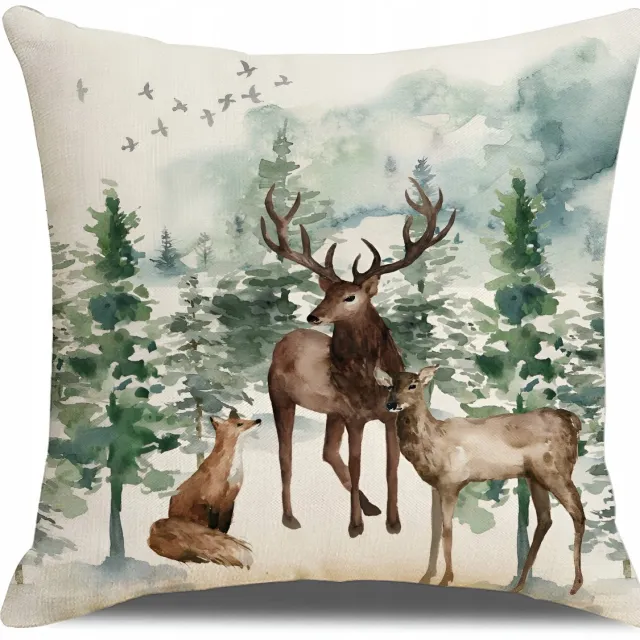 Allbag Kerst Kussenhoes 45x45cm - Decoratief met Bosdieren Groen- en bruintinten