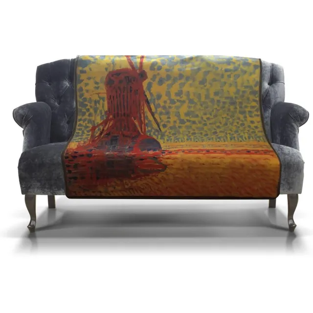 ARTICONE Dunne Fleecedeken - Plaid – kunst - 150 x 120 cm - Molen bij zonlicht van Piet Mondriaan Multicolor
