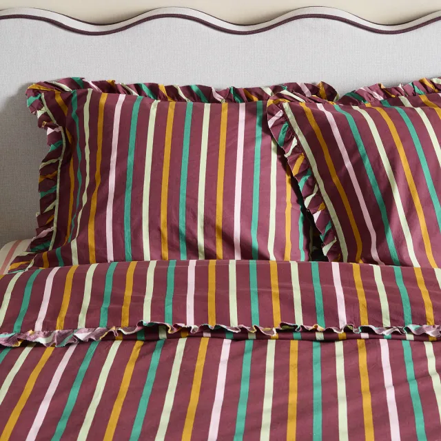 NOUS Living katoenen gestreepte 2-persoons dekbedovertrek 200x220 cm - donkerrood