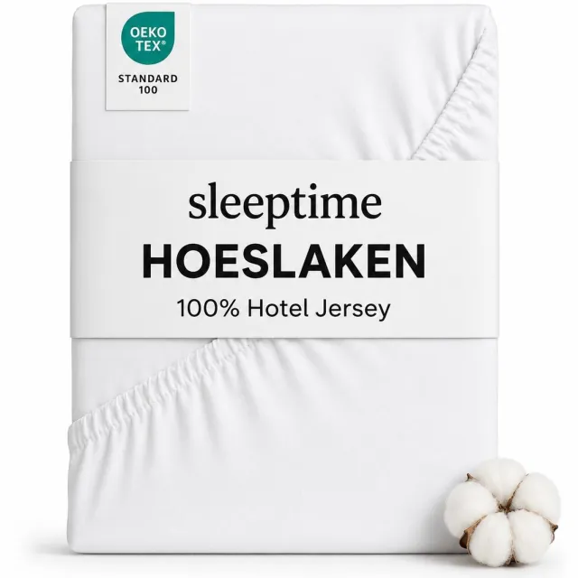 Sleeptime Hotel Jersey Hoeslaken - Eenpersoons 80/90x200 cm - Hoekhoogte 30 cm - Stretchkatoen - Wit Jersey Wit