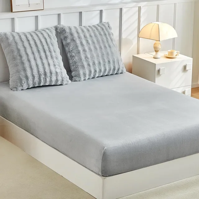 Unyqoos Comfortabel hoeslaken voor twee personen met flanellen kussenslopen grijs