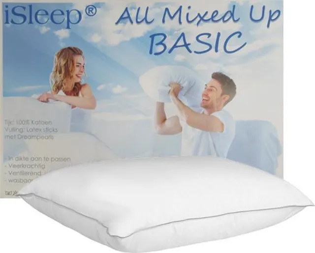 iSleep All Mixed Up Basic | Puntkussen | Latex Sticks met Dreampearls | 1200 Gram Kussen Vulling | Veerkrachtig Hoofdkussen | Ventilerend & Wasbaar | 60x70 cm Wit
