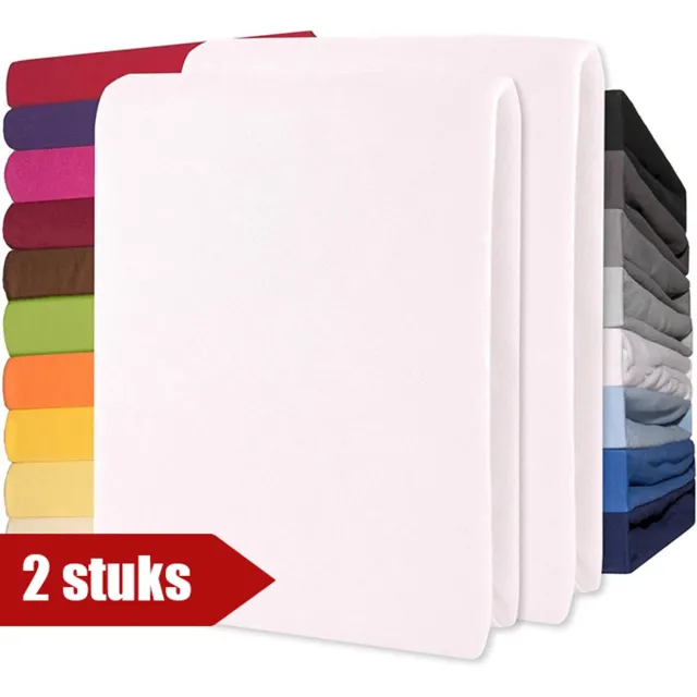 Lucina 2 stuks Topper Hoeslakens Jersey Katoen Stretch - Set van 2 - wit 90x200cm - 100x200cm