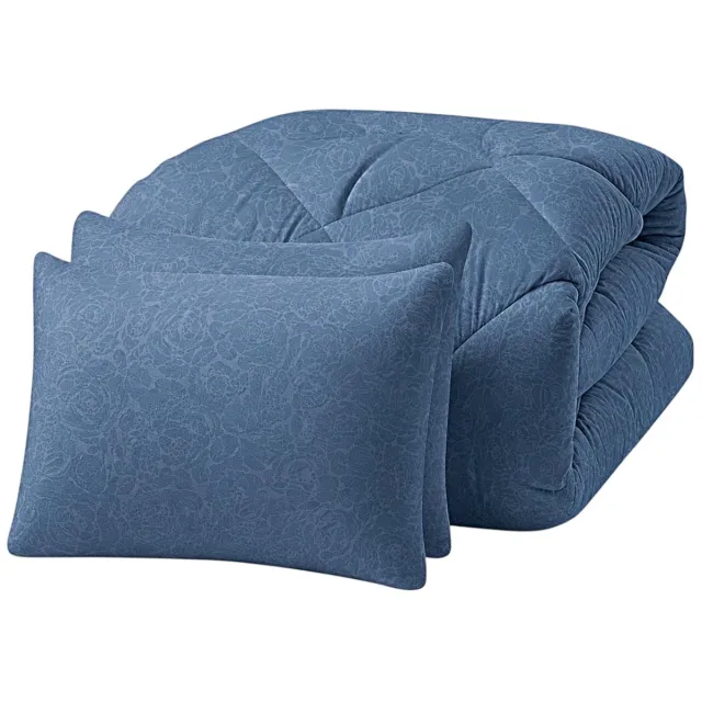 Bed Care Lazy Dekbed- Dekbed Zonder Overtrek - Embossed Floral - 140x220 - Blauw - Inclusief Kussensloop 60x70 cm