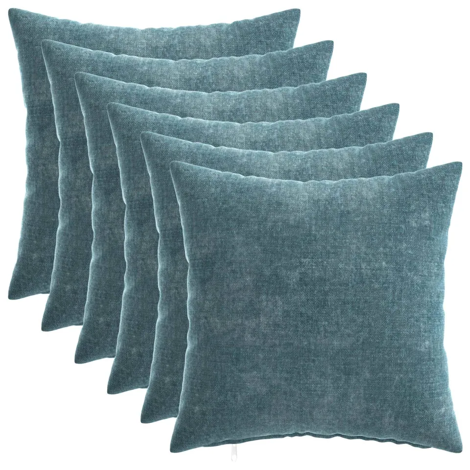 vidaXL Kussensloop 6 st HEERLEN Blauw 45 x 45 cm Chenille Stof, foto 3