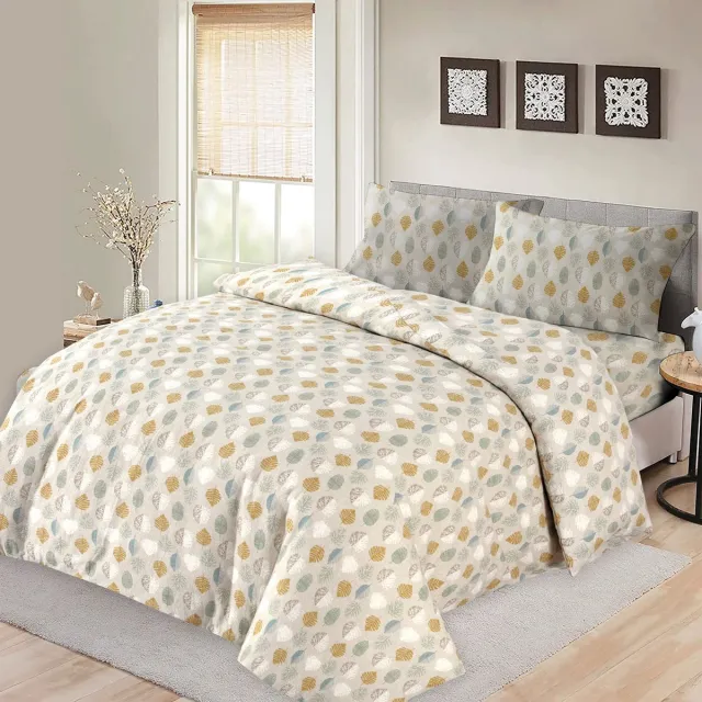 BED GLOW & APPAREL 2-Persoons Dekbedovertrekset 200x200 cm met 2 Kussenslopen 60x70 cm – 100% flannel– Blaaderen meer kleurig