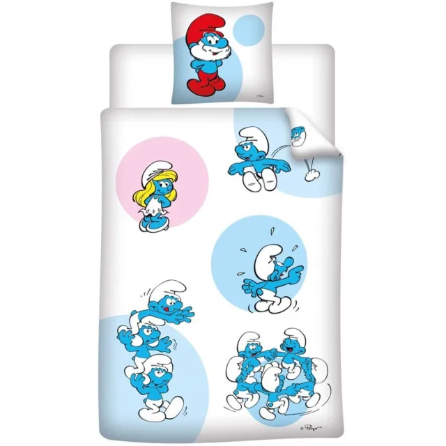 De Smurfen Dekbedovertrek Happy - 140 x 200 cm / 65 x 65 cm - polycotton Blauw