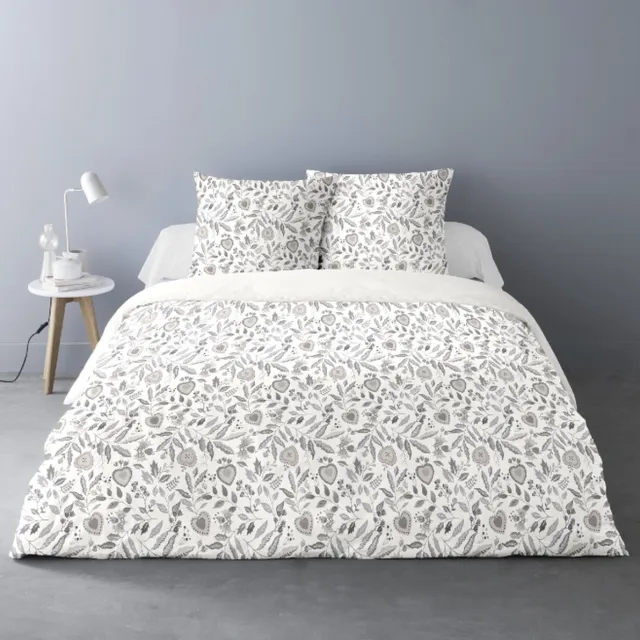 Better Nights Luxe Polar Fleece Dekbedovertrek Kaya - 260x240 - warm - wit/grijs - bloemen - 2x kussenslopen 63x63