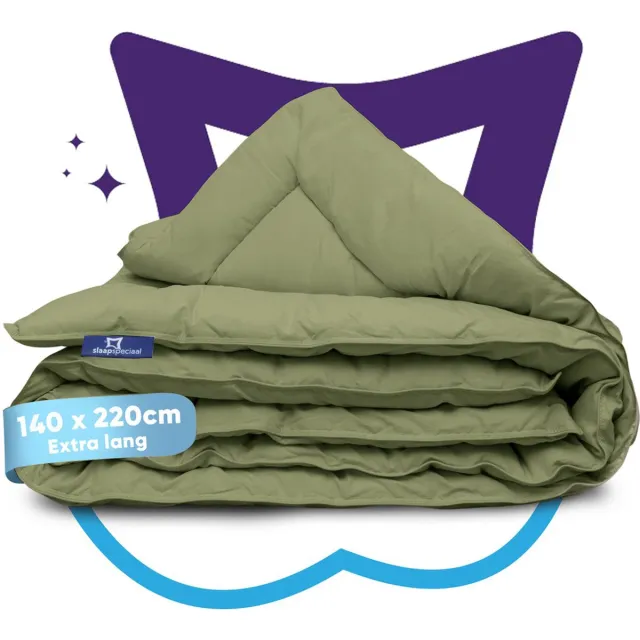 Slaapspeciaal Eazydekbed Hotel Mosgroen - Dekbed zonder Overtrek - Wasbaar Dekbed - Hoesloos Dekbed - All Year Dekbed - 2 in 1 Dekbed - Dekbed met Vaste Overtrek - Gekleurd Dekbed - 140x220 cm