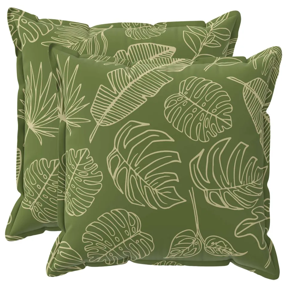 vidaXL Kussensloop 2 st HOUTEN Bladontwerp 80 x 80 cm Polyester Groen