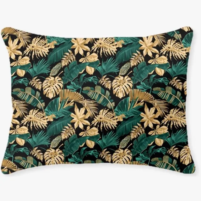 karo Kussensloop 50x60 cm - Bladeren Zwart Groen Goud Katoen Zwart, Groen, Goud