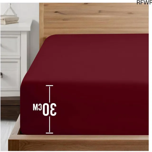 RFWR Hoeslaken voor Matrassen tot 30 cm Hoog - Zacht Geborsteld Microvezel - Krimp en Vervaagt Bestendig Bordeaux