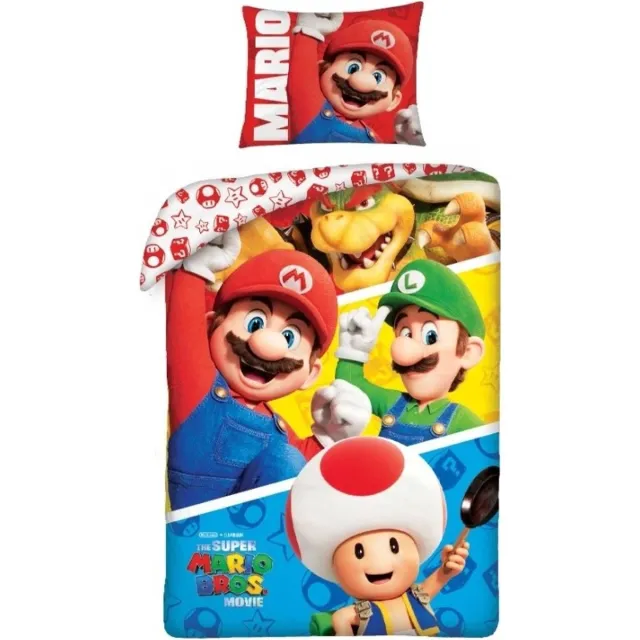 Super Mario Dekbedovertrek - Eenpersoon - 140x200Cm - Kussensloop 65x65Cm. Multi