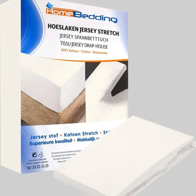 Home bedding Premium hoeslaken-jersey-100% katoen -stretch-1Persoons-80x200+30cm Hoekhoogte- Créme