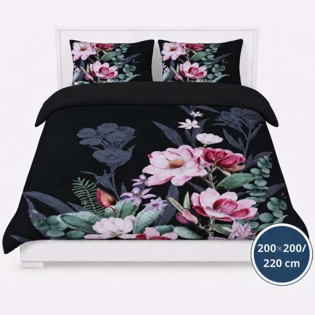 Roden Blue Dekbedovertrek - 200x200/220 - Zwart Multi Bloemen - Oase - Luxe, Zacht & Comfortabel - Inclusief Kussenslopen - Ademend - Kleurvast