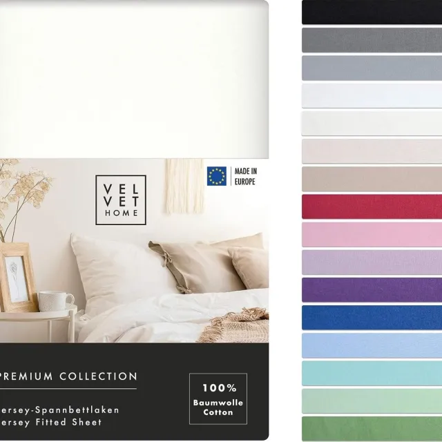 velvethome Hoeslaken , 100% gekamd katoen, 165 GSM, Laken voor matrashoogte tot 25 cm, Jersey, Premium Kwaliteit, Prachtige Kleuren, Ecru , 30