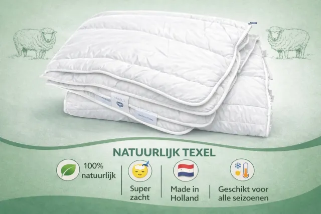 Morgenster Natuurlijk Texel 4 seizoenen topklasse wol dekbed met satijn tijk 240x200 cm creme