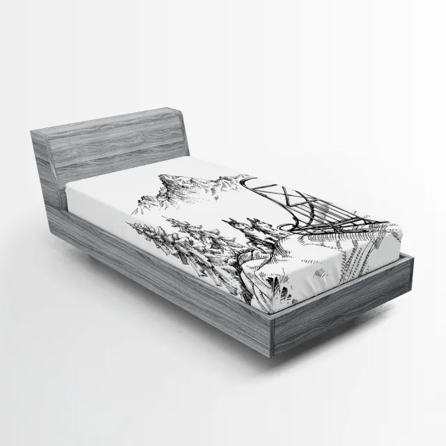 ABAKUHAUS Alaskan Malamute hoeslaken, Winter Woods, zacht decoratief stof met elastische band, 90 x 200 cm, zwart-wit