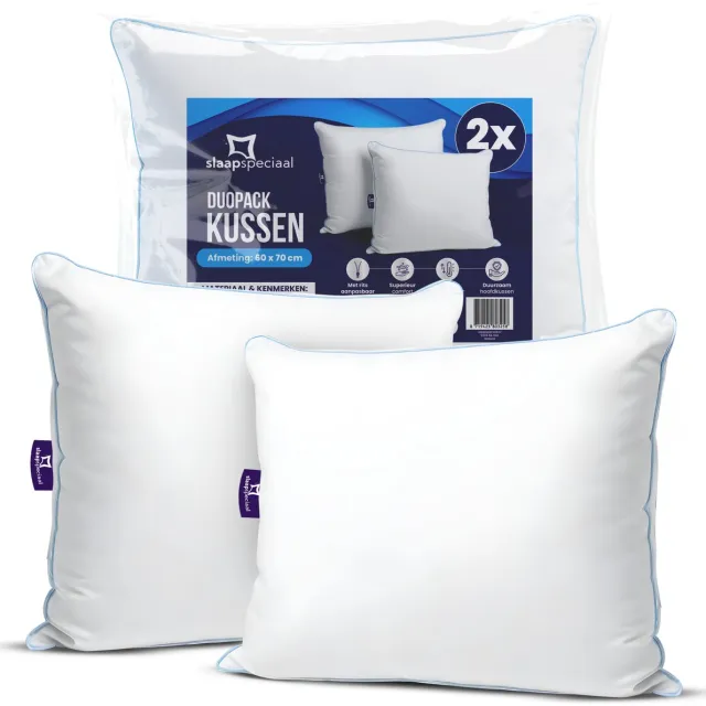 Slaapspeciaal Katoenen Hoofdkussen - Hoofdkussen Set van 2 - Hoofdkussen Orthopedisch & Ergonomisch | 60x70 cm - Hotelkwaliteit Hoofdkussens - Geschikt voor rug, zij- en buikslapers - Katoenen Tijk - Navulbaar wit
