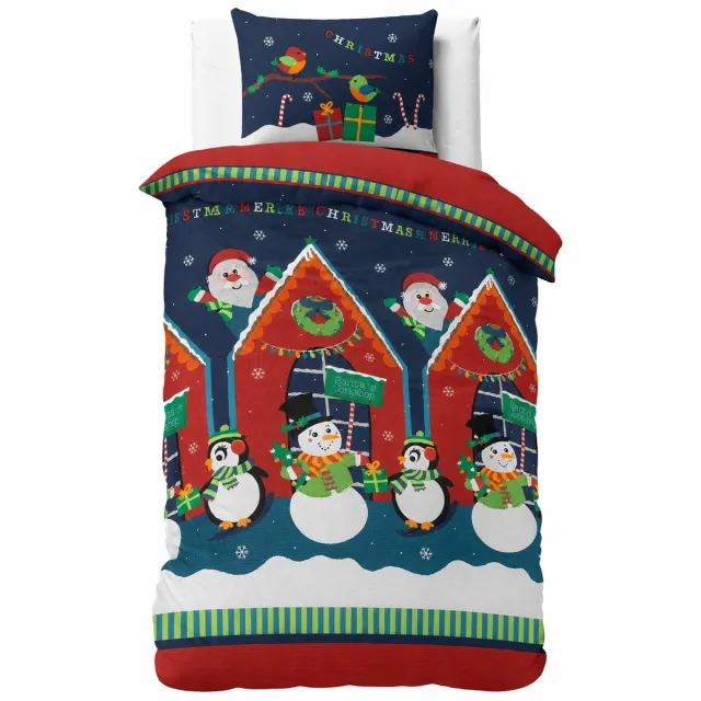 BlijeKids Peuter dekbedovertrek het huis van de kerstman Blauw