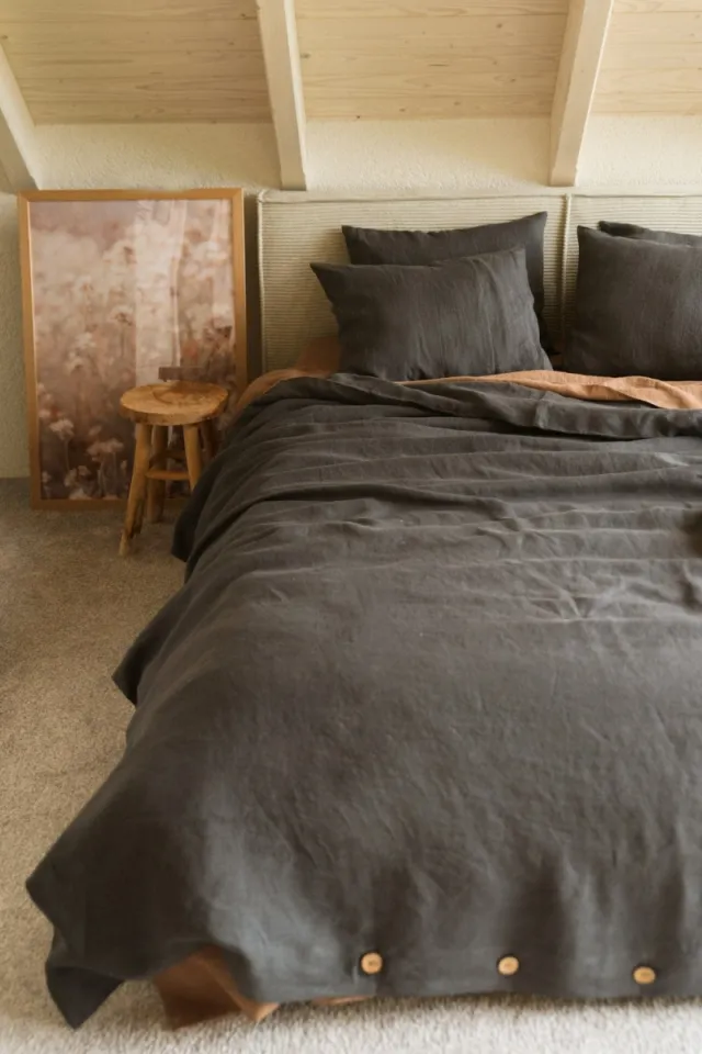 AmourLinen unisex vegan Beddengoedset Linnen Antraciet, foto 2